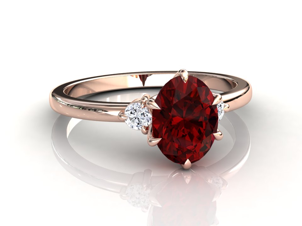 Oval Ruby with Trillion Sides Three Stone Ring (10 TCW) - Fantasia by  DeSerio